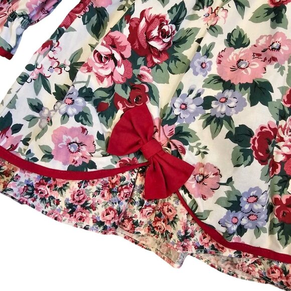 2 Vintage 90s Girls 18 Month 2T Floral Party Dresses Layered‎ Pink Collar Formal - Picture 4 of 14